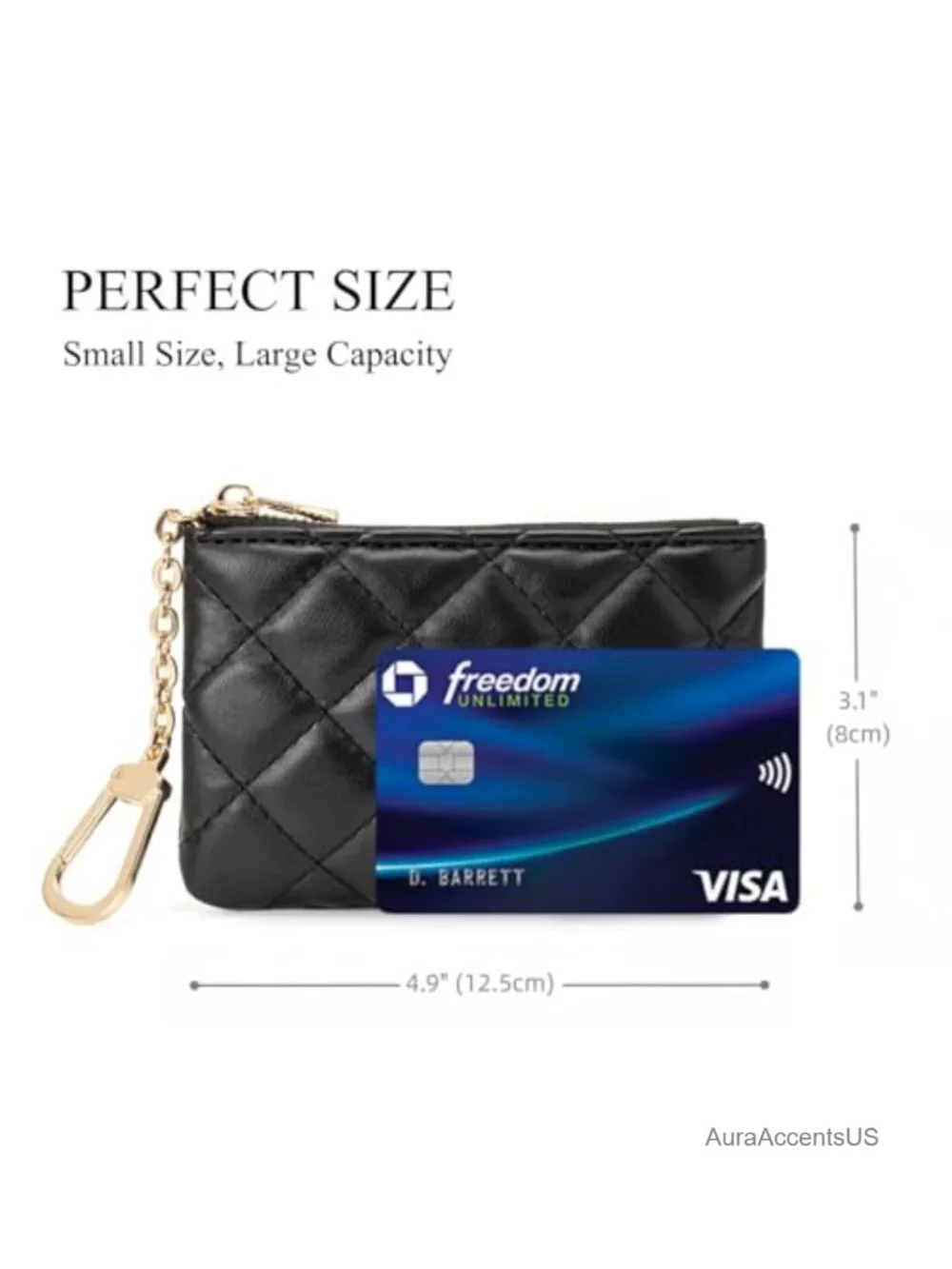 Quilted PU Leather Coin Purse with Keychain - Small Change Pouch & Card Holder
